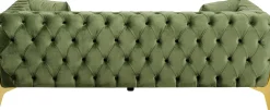 Sofy*KARE Design Sofa 2-osobowa Welurowa Pikowana Zielona Nogi Złote 200 Cm
