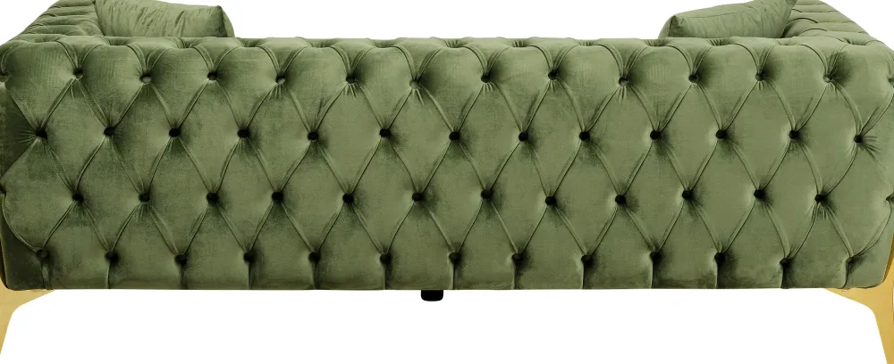 Sofy*KARE Design Sofa 2-osobowa Welurowa Pikowana Zielona Nogi Złote 200 Cm