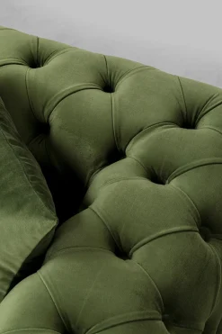 Sofy*KARE Design Sofa 2-osobowa Welurowa Pikowana Zielona Nogi Złote 200 Cm