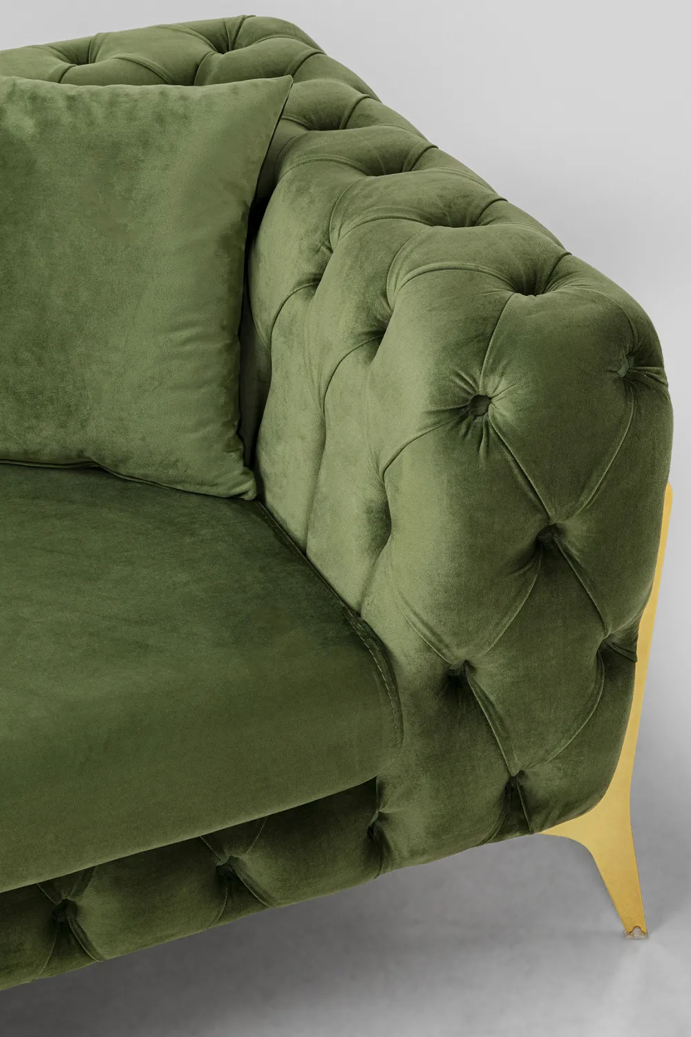 Sofy*KARE Design Sofa 2-osobowa Welurowa Pikowana Zielona Nogi Złote 200 Cm