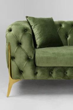Sofy*KARE Design Sofa 2-osobowa Welurowa Pikowana Zielona Nogi Złote 200 Cm