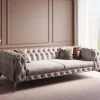 Sofy*KARE Design Sofa 3-osobowa Welurowa Pikowana Beżowa Glamour 240 Cm Nogi Czarne