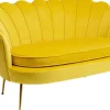 Sofy*KARE Design Sofa 2-osobowa Welurowa żółta 132 Cm Nogi Złote