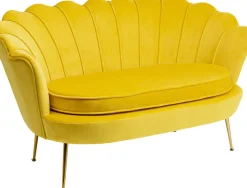 Sofy*KARE Design Sofa 2-osobowa Welurowa żółta 132 Cm Nogi Złote