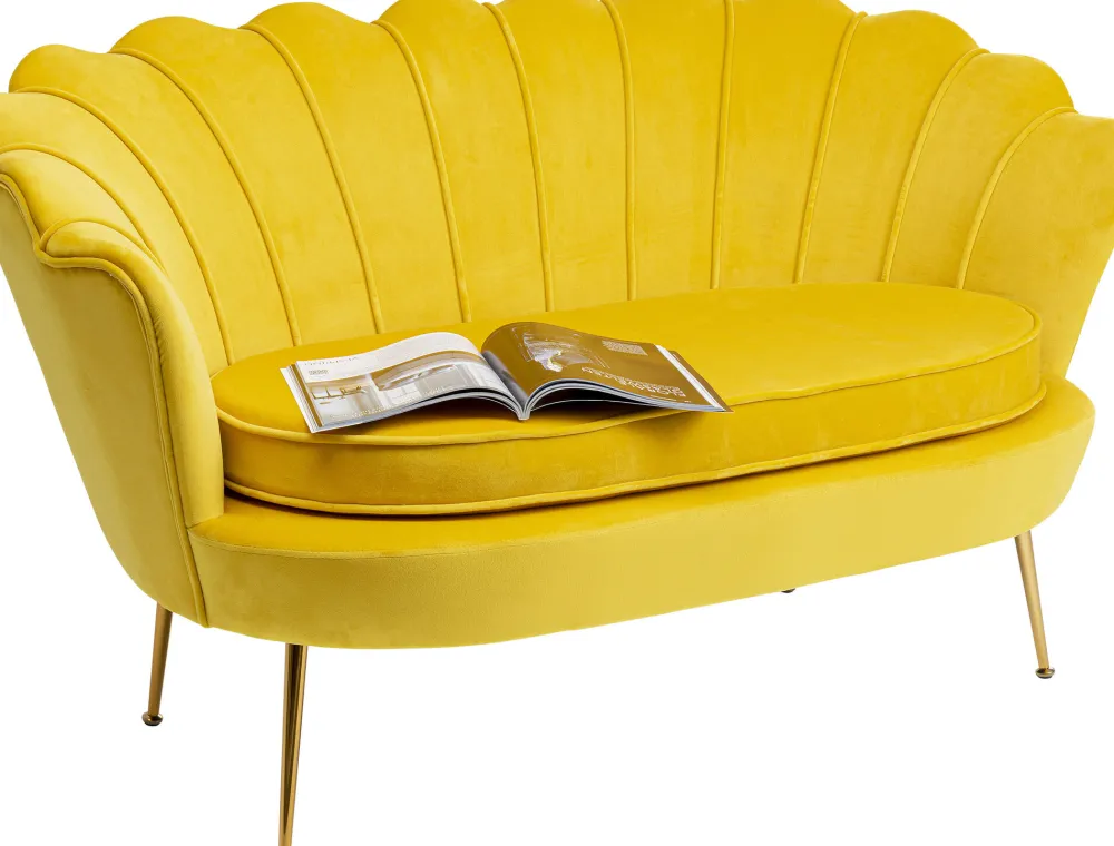 Sofy*KARE Design Sofa 2-osobowa Welurowa żółta 132 Cm Nogi Złote