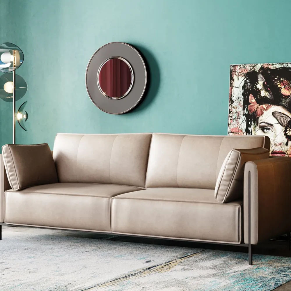 Sofy*KARE Design Sofa 3-os. Skórzana Szara Nogi Czarne 233 Cm