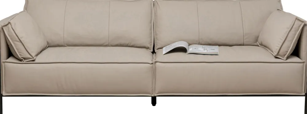 Sofy*KARE Design Sofa 3-os. Skórzana Szara Nogi Czarne 233 Cm