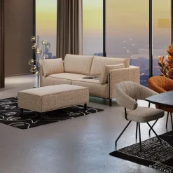 Sofy*KARE Design Sofa 3-os. Tapicerowana W Kolorze Szarym Nogi Stal Czarne 233 Cm