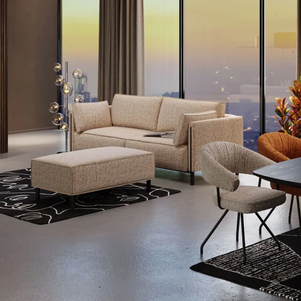 Sofy*KARE Design Sofa 3-os. Tapicerowana W Kolorze Szarym Nogi Stal Czarne 233 Cm