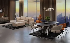 Sofy*KARE Design Sofa 3-os. Tapicerowana W Kolorze Szarym Nogi Stal Czarne 233 Cm
