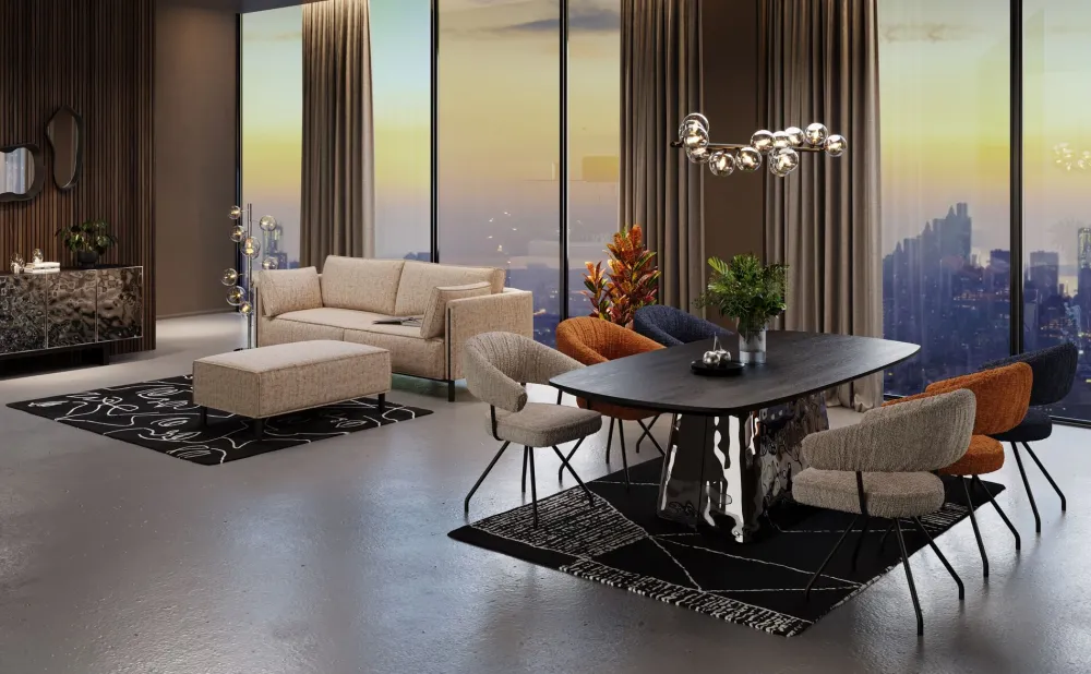 Sofy*KARE Design Sofa 3-os. Tapicerowana W Kolorze Szarym Nogi Stal Czarne 233 Cm