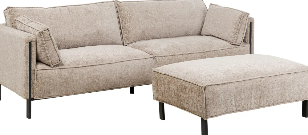 Sofy*KARE Design Sofa 3-os. Tapicerowana W Kolorze Szarym Nogi Stal Czarne 233 Cm
