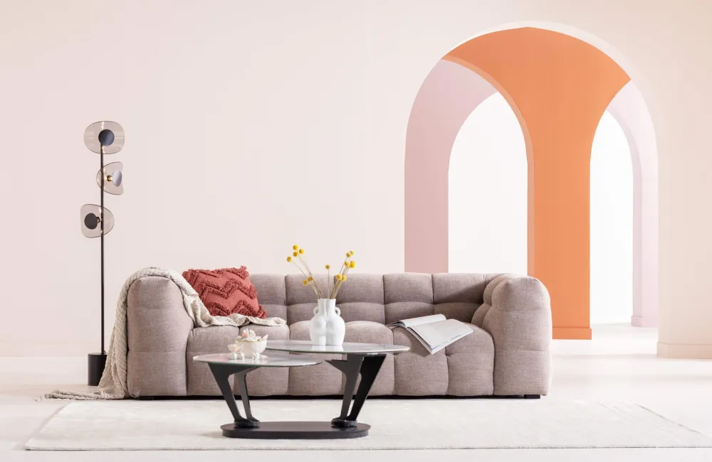 Sofy*KARE Design Sofa Pikowana 3-osobowa Jasnobrązowa 240 Cm