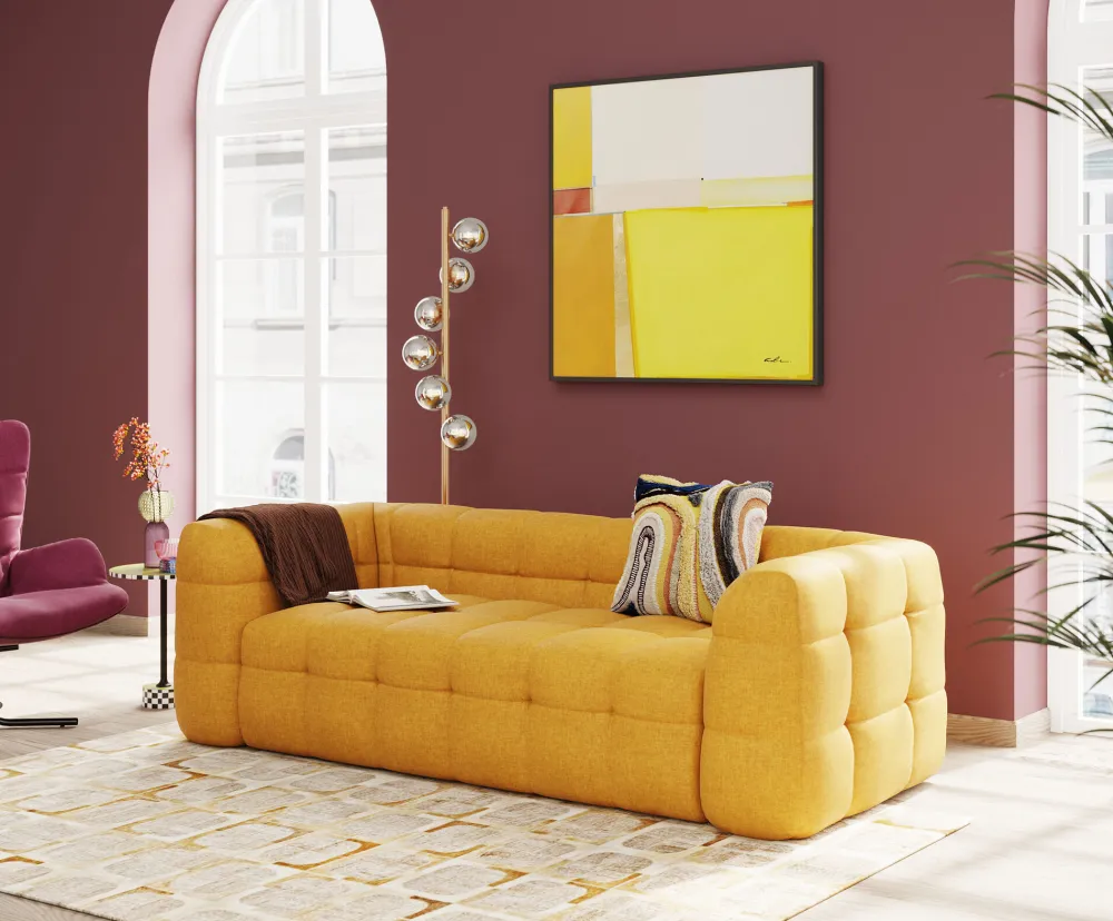 Sofy*KARE Design Sofa Pikowana 3-osobowa żółta 240 Cm