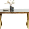 Stoły*KARE Design Stół Blat Drewno Z Recyklingu I Szkło Hartowane Nogi Złote 180x90 Cm