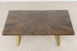 Stoły*KARE Design Stół Blat Drewno Z Recyklingu I Szkło Hartowane Nogi Złote 180x90 Cm