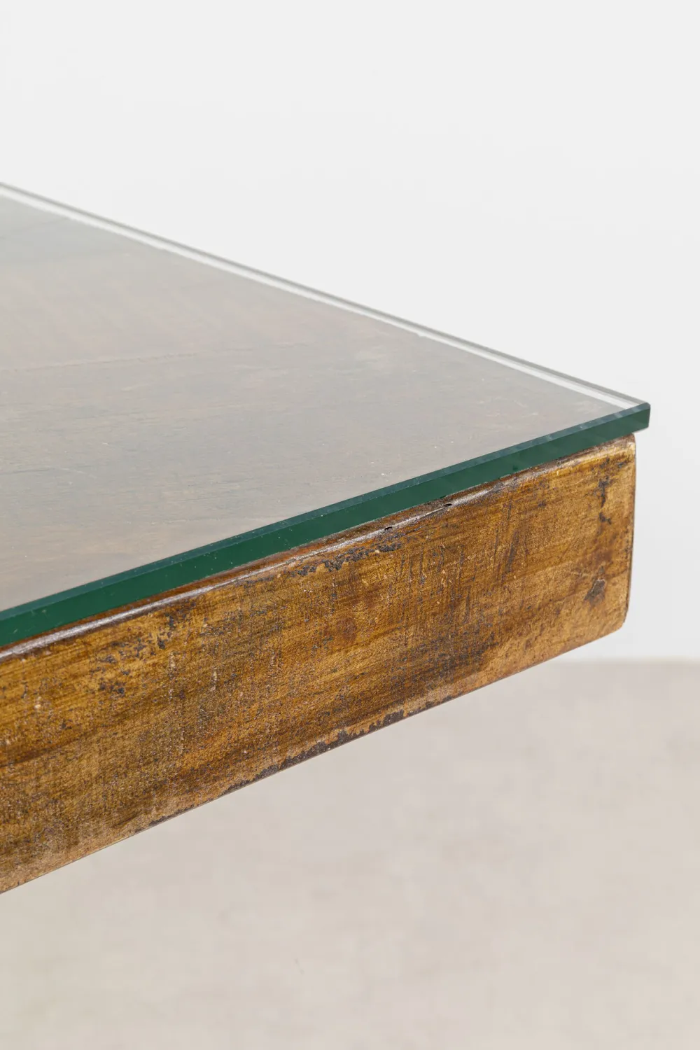 Stoły*KARE Design Stół Blat Drewno Z Recyklingu I Szkło Hartowane Nogi Złote 180x90 Cm