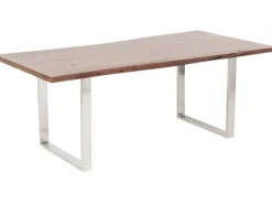 Stoły*KARE Design Stół Brązowy Drewniany Blat Akacja Srebrne Metalowe Nogi 180x90 Cm
