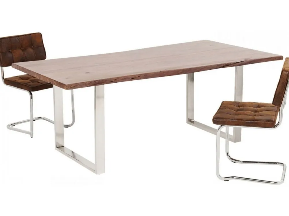 Stoły*KARE Design Stół Brązowy Drewniany Blat Akacja Srebrne Metalowe Nogi 180x90 Cm