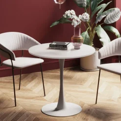 Stoły*KARE Design Stół Do Jadalni Biały Blat MDF Noga Stalowa Ø80 Cm