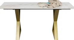 Stoły*KARE Design Stół Do Jadalni Blat Ceramiczny Nogi Złote Krzyżowe 160x80 Cm