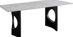 Stoły*KARE Design Stół Do Jadalni Blat Ceramiczny Odcienie Szarości Nogi Czarne Stalowe 180x90 Cm