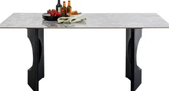 Stoły*KARE Design Stół Do Jadalni Blat Ceramiczny Odcienie Szarości Nogi Czarne Stalowe 180x90 Cm