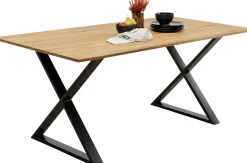 Stoły*KARE Design Stół Do Jadalni Blat Drewno Dębowe Olejowane Nogi Krzyżowe Czarne Stalowe 200x100 Cm