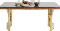 Stoły*KARE Design Stół Do Jadalni Blat Drewno I Szkło Nogi Złote 180x90 Cm