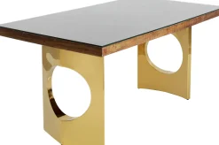 Stoły*KARE Design Stół Do Jadalni Blat Drewno I Szkło Nogi Złote 180x90 Cm