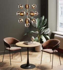 Stoły*KARE Design Stół Do Jadalni Blat MDF Kolor Dębowy Noga Stalowa Czarna Ø80 Cm