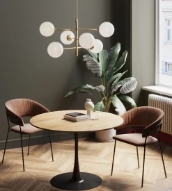 Stoły*KARE Design Stół Do Jadalni Blat MDF Kolor Dębowy Noga Stalowa Czarna Ø110 Cm