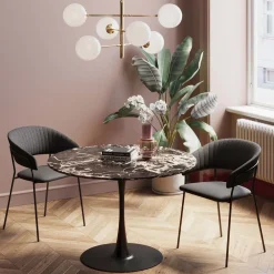 Stoły*KARE Design Stół Do Jadalni Czarny Blat MDF Imitacja Marmuru Ø110 Cm