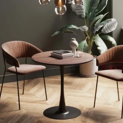 Stoły*KARE Design Stół Loft W Okleinie Orzech Włoski Noga Czarna Ø80 Cm
