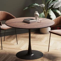 Stoły*KARE Design Stół Loft W Okleinie Orzech Włoski Noga Czarna Ø110 Cm