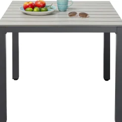 Stoły*KARE Design Stół Ogrodowy Blat Kwadratowy Szary Polywood Nogi Z Aluminium 80x80 Cm