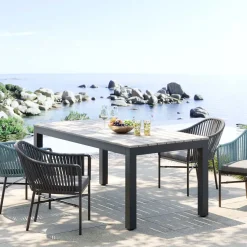 Stoły*KARE Design Stół Ogrodowy Blat Prostokątny Szary Polywood Nogi Z Aluminium Czarne 180x90 Cm