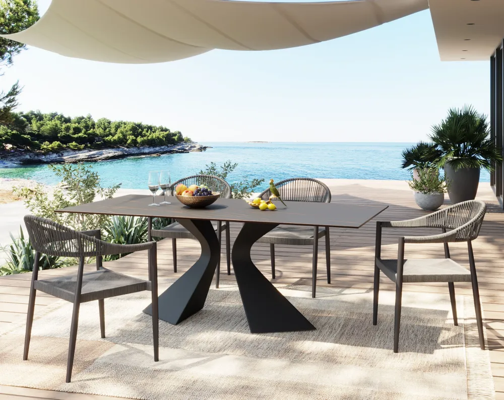 Stoły*KARE Design Stół Ogrodowy Czarny Blat Ceramika Nogi Aluminium 180x90 Cm