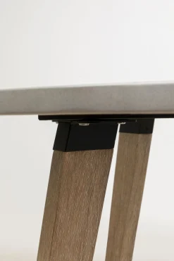 Stoły*KARE Design Stół Ogrodowy Okrągły Blat Cementowy Nogi Z Drewna Akacjowego Ø110 Cm