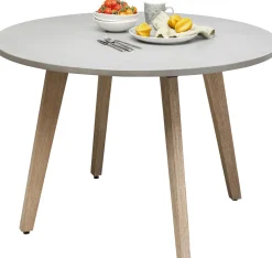 Stoły*KARE Design Stół Ogrodowy Okrągły Blat Cementowy Nogi Z Drewna Akacjowego Ø110 Cm