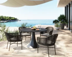 Stoły*KARE Design Stół Ogrodowy Okrągły Czarny Blat Ceramika Podstawa Aluminium Ø110 Cm