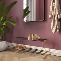 Szafki Na Buty*KARE Design Stojak Na Buty Walk 84x34 Cm Czarno-złoty