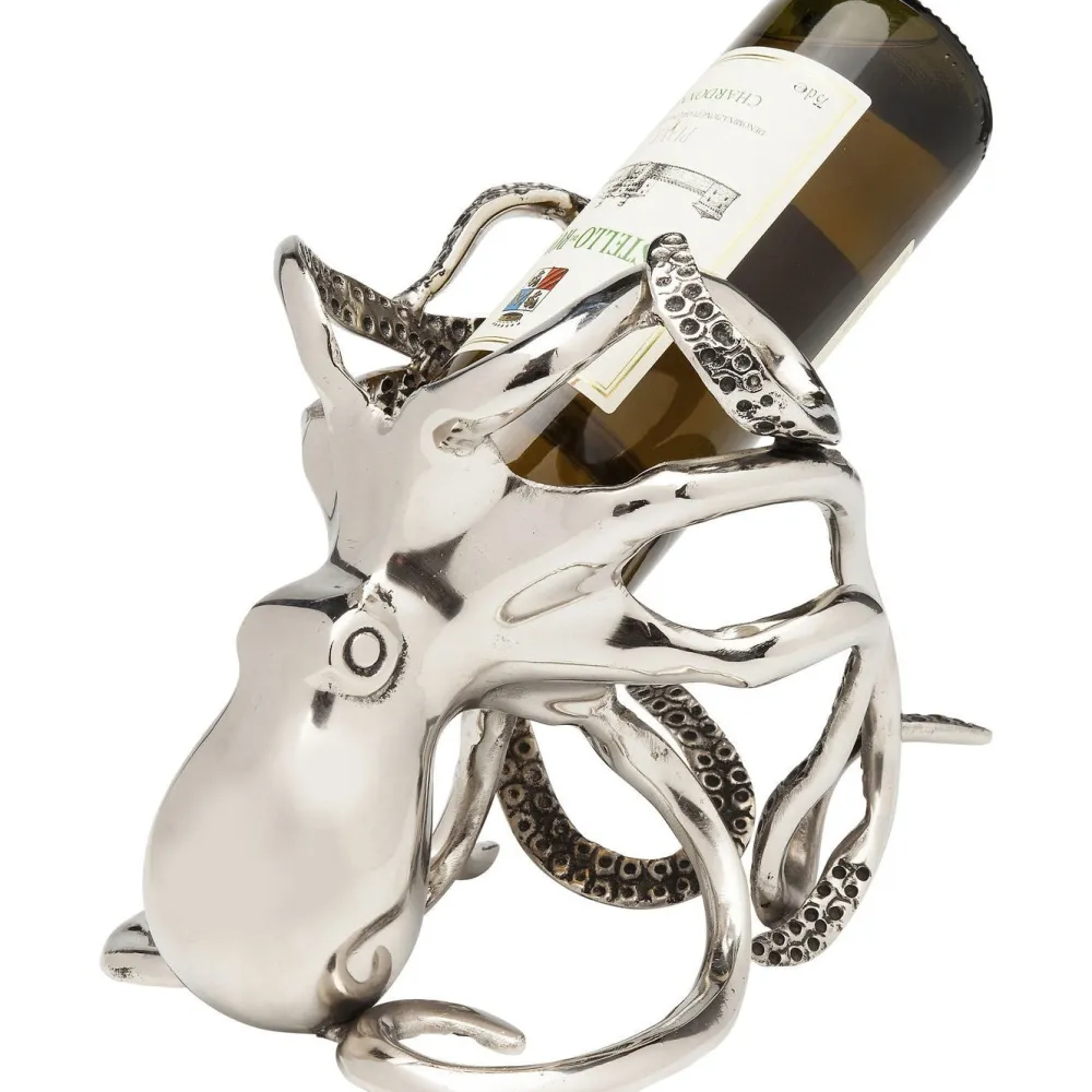 Stojaki Na Wino*KARE Design Stojak Na Wino Octopus 17x24 Cm Srebrny