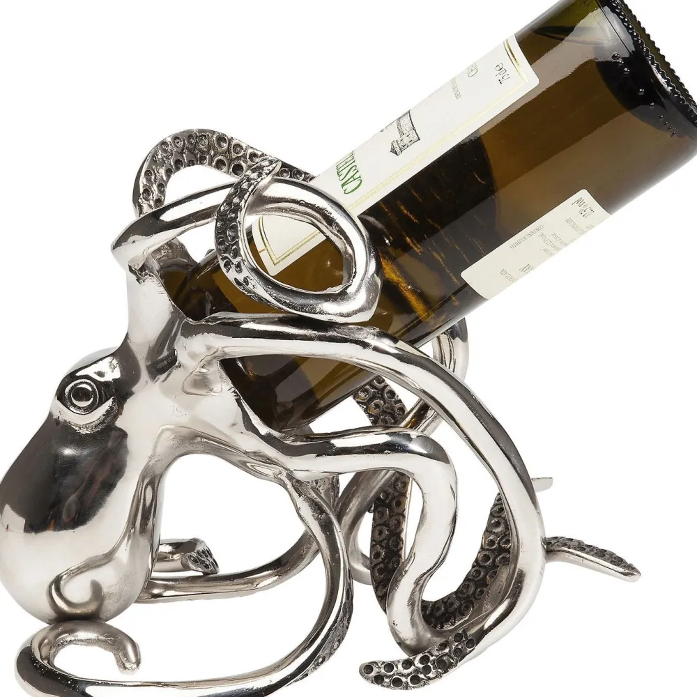 Stojaki Na Wino*KARE Design Stojak Na Wino Octopus 17x24 Cm Srebrny