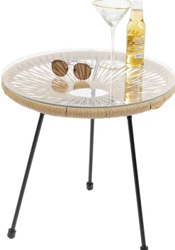 Stoliki Kawowe*KARE Design Stolik Kawowy Acapulco Ø50 Cm Naturalny - Blat Szklany