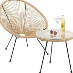 Stoliki Kawowe*KARE Design Stolik Kawowy Acapulco Ø50 Cm Naturalny - Blat Szklany