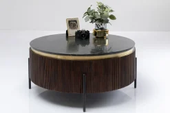 Stoliki Kawowe*KARE Design Stolik Kawowy Catalina Ø90 Cm Drewno Mango Ciemnobrązowe - Blat Marmur
