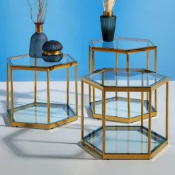 Stoliki Kawowe*KARE Design Stolik Kawowy Comb 55x48 Cm Złoty