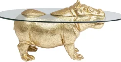 Stoliki Kawowe*KARE Design Stolik Kawowy Hippo 80 Cm Złoty - Blat Szklany