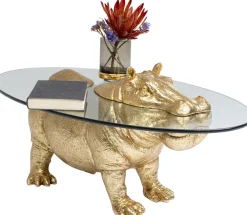 Stoliki Kawowe*KARE Design Stolik Kawowy Hippo 80 Cm Złoty - Blat Szklany